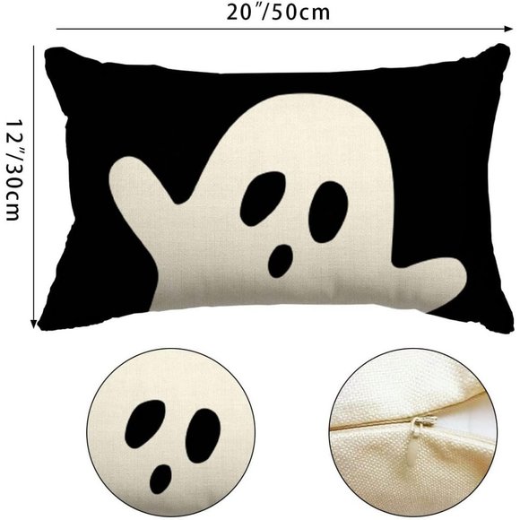 Halloween Pillow Cover 12x20 Ghost Decorations Outdoor Home Sofa - Picture 5 of 6